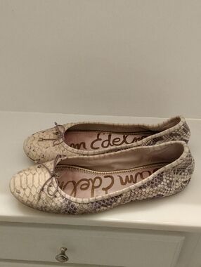 Sam Edelman Felicia Ballet Flat Ballerina Python Snake Skin Leather Bow SZ 41.5